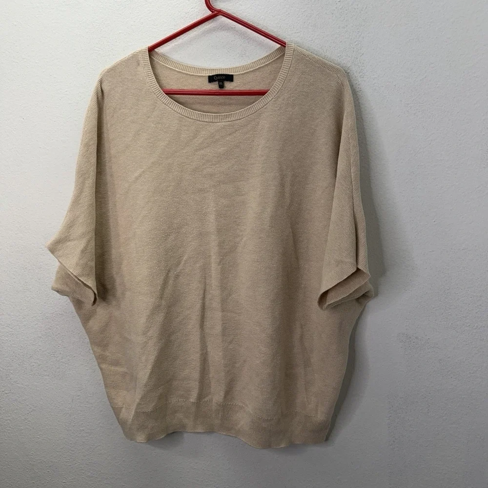Quince Lightweight Cotton Cashmere Link-Stitch Dolman Sweater Oatmeal XL